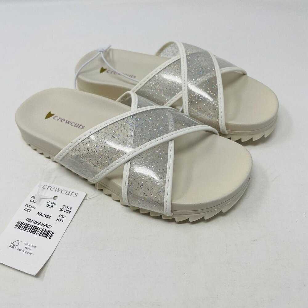 J Crew Crewcuts Little Girl K11 Slip On Pool Glitter Jelly Sandals White $45 209